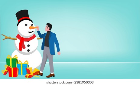 businessmen preparing for Christmas celebrations wit snowman flat design vector illustration, office christmas party cartoon, corporate christmas party suitable for christmas day moment