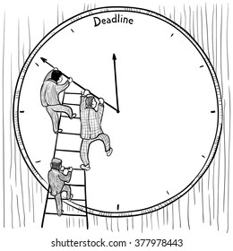 Businessmen prevent the deadline through a change in the position of arrows on the clock