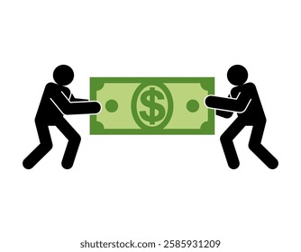 Businessmen pull money. People share profit . Concept of making financial profit