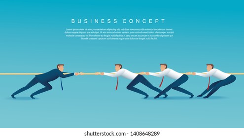 businessmen pull the rope business concept. tug of war background vector illustration EPS10