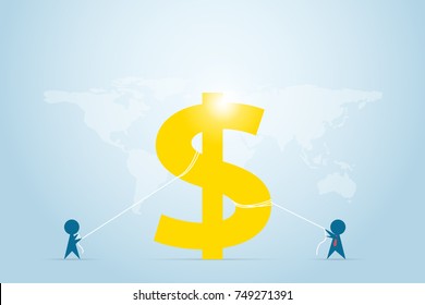 businessmen pull the rope for dollar symbol, competition and business concept