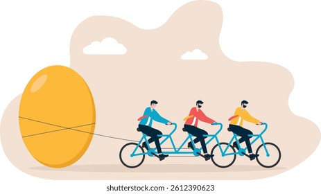 Businessmen pulling huge easter egg together

