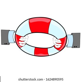 businessmen are pulling a life buoy. taken from each other. competition in business. vector illustration.