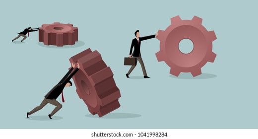 Businessmen push gears: Efficient solutions concept: Productive management
