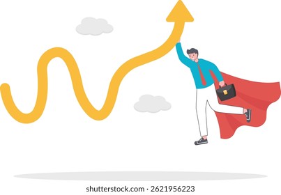 Businessmen push graph to be back rising up. Leadership to lead business growth in market downturns. entrepreneur or investor skill to manage to earn more profit concept. skills of a businessman. vect