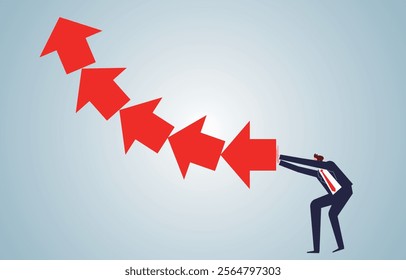 businessmen push up the small arrows to form the big arrow