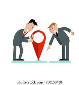 businessmen put a label on a map