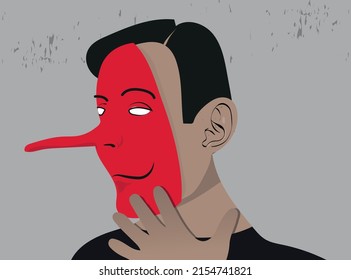 Businessmen put on the mask of lies, falsehood and politics,Business people wear masks with long noses.