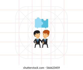 Businessmen with puzzle elements icon