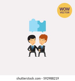 Businessmen with puzzle elements icon