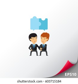Businessmen with puzzle elements icon