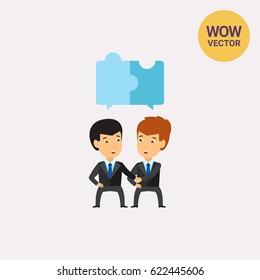 Businessmen with puzzle elements icon