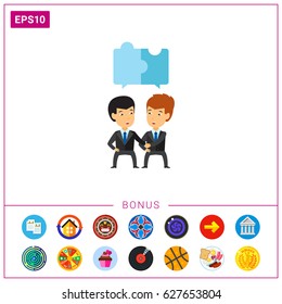 Businessmen with puzzle elements icon