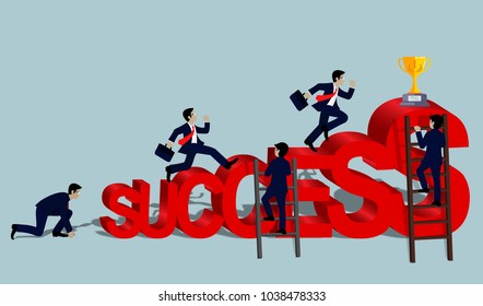 Businessmen race for business success concept. and the progress is higher. Go to the destination Highest point and ultimate goal. Cartoon, vector illustration.
