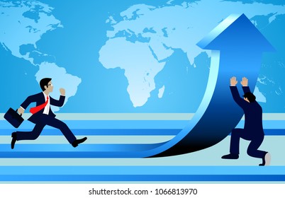 Businessmen racecing and change directions arrows to goal to achieve success. go to target growth. Leadership. Modern ideas, creativity. Business Concept Vector Illustration
