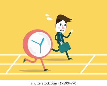 Businessmen racing with clock. Business workforce Concept. flat design element. Vector