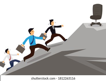 Empresarios corriendo cuesta arriba para tomar una silla vacía, competencia para conseguir un puesto alto. Concepto empresarial. Ilustración del vector 
