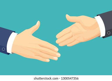 Businessmen ready to Handshake.  Сoncept of business partnership. Good deal. Vector illustration in cartoon flat style.