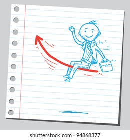 Businessmen riding arrow