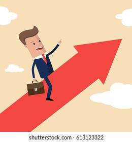 Businessmen riding an arrow upwards. Vector illustration