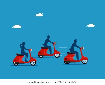 Businessmen riding motorcycles racing. business competition 