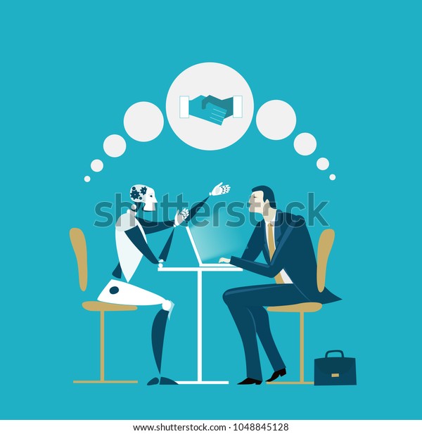 Businessmen Robot Having Discussion Future Reality Stock Vector ...