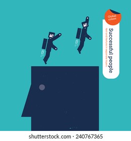 Businessmen robots flying with rockets from top of head. Vector illustration Eps10 file. Global colors. Text and Texture in separate layers.