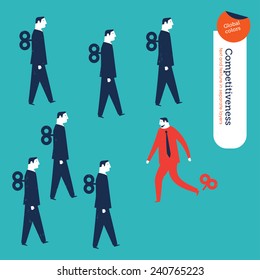 Businessmen robots one breaking free. Vector illustration Eps10 file. Global colors. Text and Texture in separate layers.