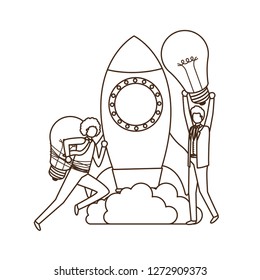 businessmen with rocket and light bulb
