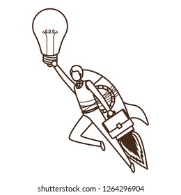 businessmen with rocket and light bulb character