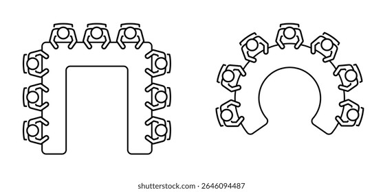businessmen at a round table. Office Chair. Meeting rooms concept. Table for business meetings. Brainstorming and teamwork. Conference hall icon. Office workers during the meeting. Table and chairs.