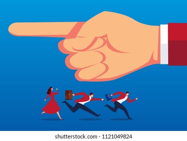 Businessmen run in the opposite direction of their fingers