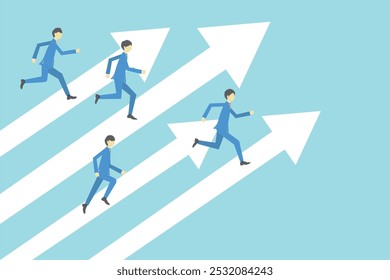 Businessmen running with arrow pointing up