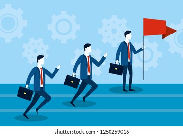 businessmen running with briefcase and red flag