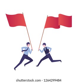 businessmen running with flag avatar character