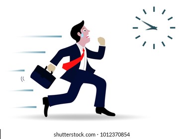 Businessmen are running go to work. Follow the clock to work late. Race against time. Business concept. cartoon isolated from a white background, illustration vector