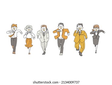 Businessmen running here Comical handwritten figures Vectors, simple coloring of line drawings