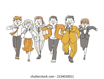 Hommes d'affaires courant ici Des personnages comiques manuscrits Images vectorielles, coloration simple des dessins au trait
