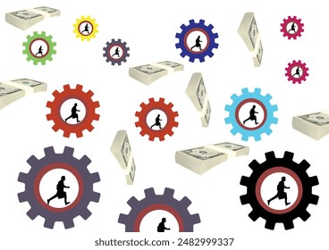 Geschäftsleute laufen in Gang mit fallendem Geld Illustration
