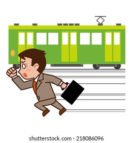 Businessmen running and missed the train