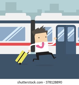 Businessmen running and missed the train