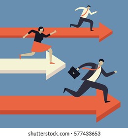 Businessmen running on arrow. Business concepts in vector.