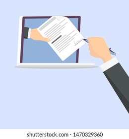 Businessmen s hands use Electronic signature on laptop. Business E-signature technology