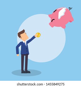 businessmen save angel pig vector illustration