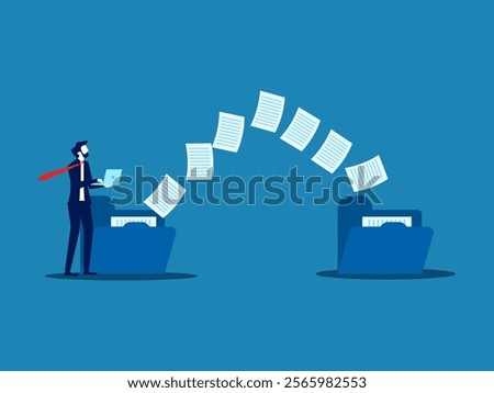 Businessmen send documents over the Internet, back up data, exchange files in folders