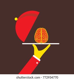 businessmen serving idea on plate, or genius brain