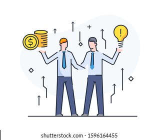 Businessmen shake hands with each other. Virtual communication smartphone. Cooperation interaction. Vector illustration Eps 10 file. Success, Cooperation. line icon illustration