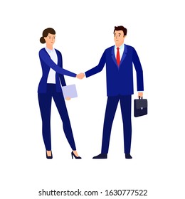 Businessmen shake hands isolated on white background. Businessmen came to an agreement and completed the deal with a handshake. Vector illustration. EPS 10.