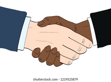 Businessmen shake hands vector illustration in retro pop art style. Partnership handshake concept poster in comic design