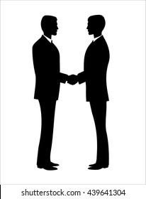 Businessmen Shake Hands.Black Contour Image In Full Growth.